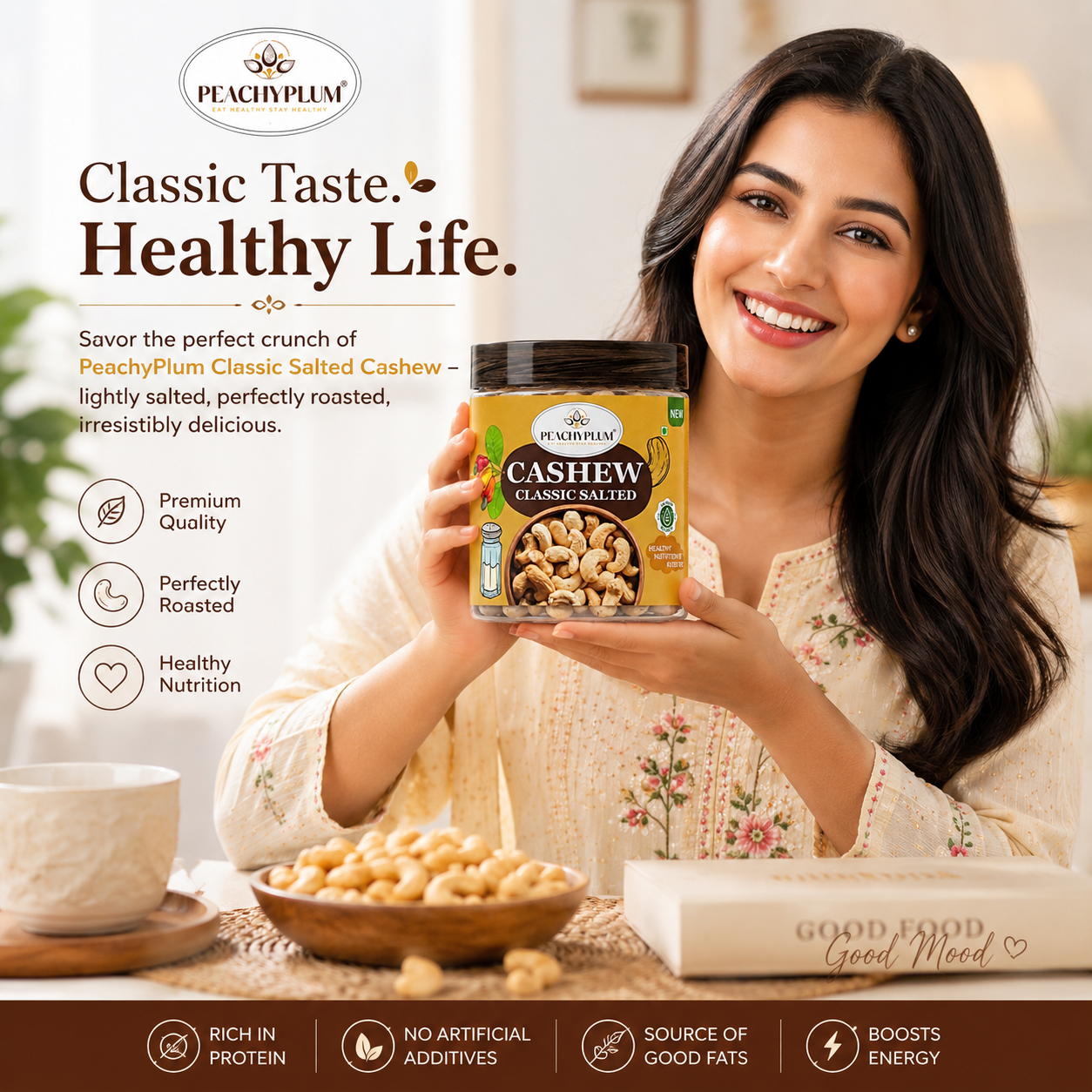 Salted Roasted Cashews 200g | Premium Kaju, Crunchy Protein-Rich Snack