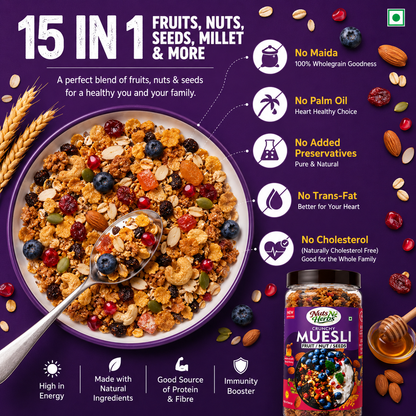 Muesli 400g | Crunchy Breakfast Cereal with Fruits, Nuts & Seeds