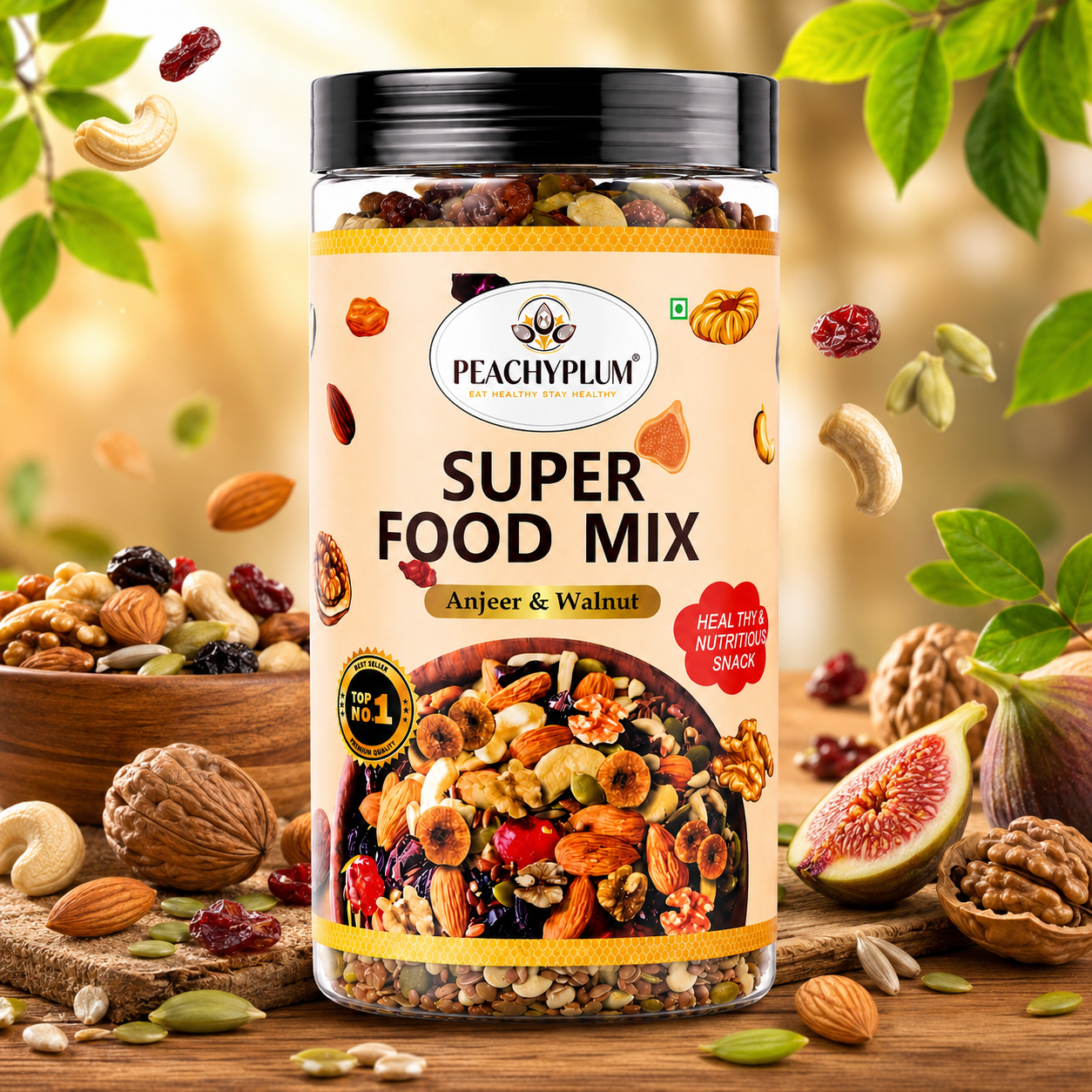 Super Food Mix 500g | Anjeer, Walnut, Almonds, Cashews & Seeds Jar