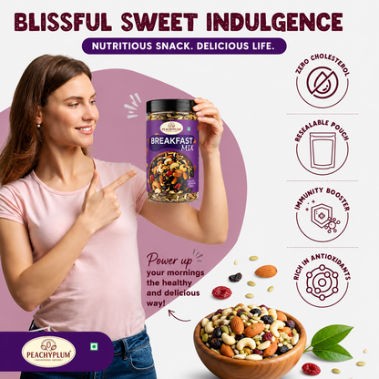 Healthy breakfast mix with premium almonds, seeds and dried berries by Nutnherbs
