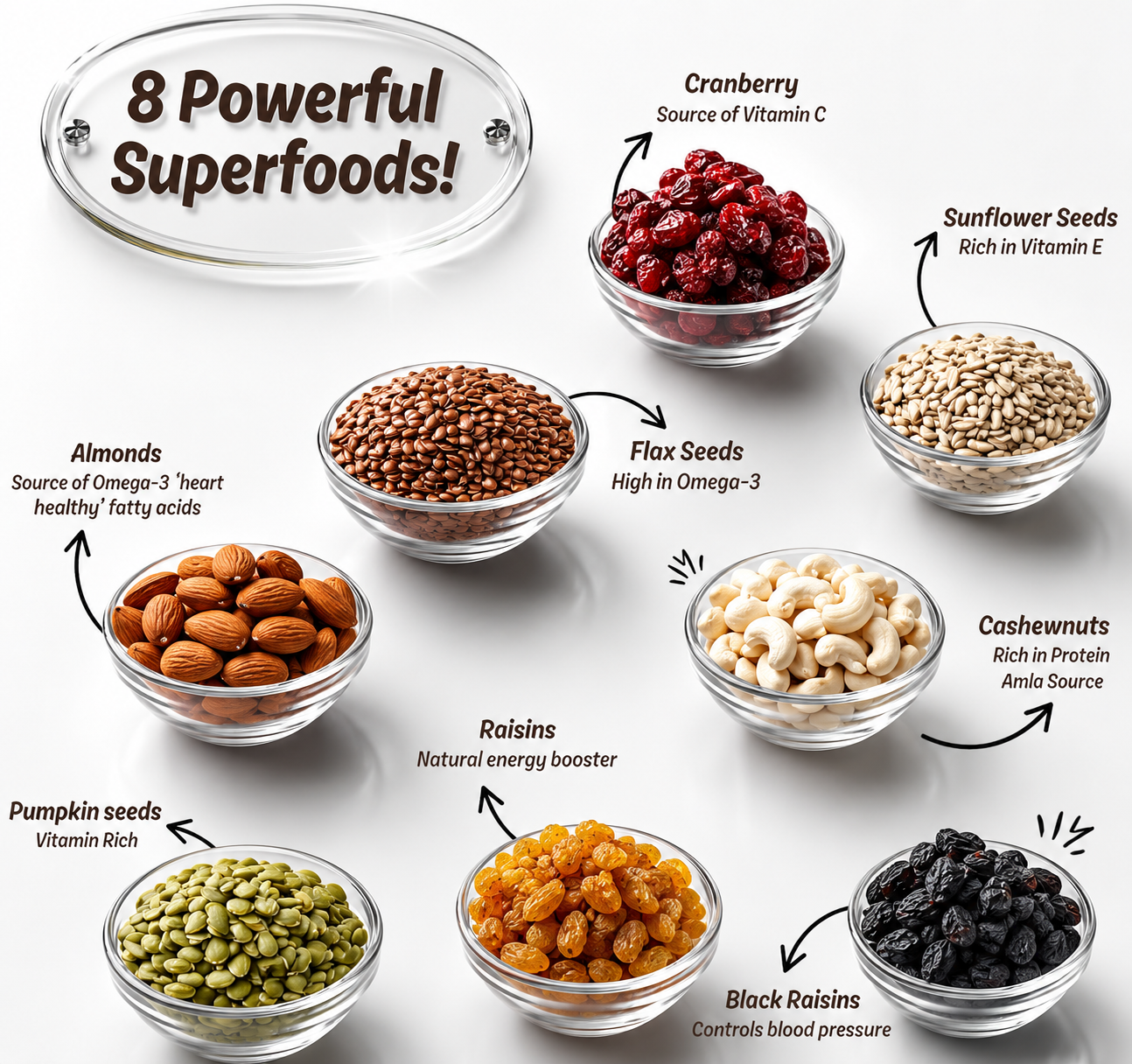 Nutnherbs breakfast mix containing roasted almonds, pumpkin seeds, sunflower seeds, raisins and berries